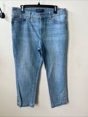 Talbots Light Blue Cropped Ankle Jeans with Button Tab Hem